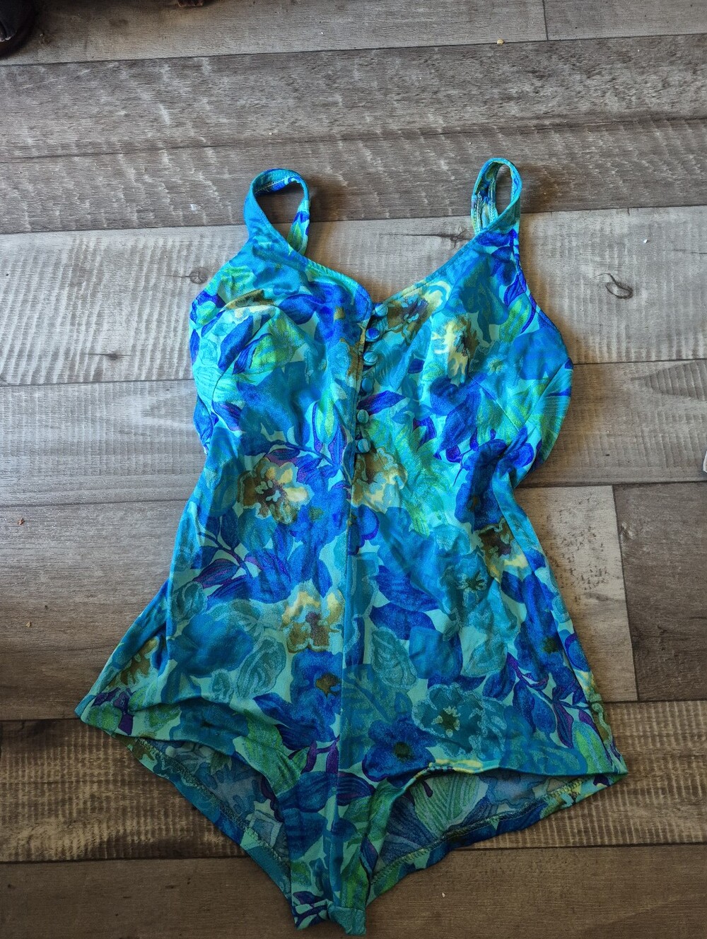 Maxine Of Hollywood Swimsuit Vintage 90s Does 50s Floral Blues Full Coverage 14
